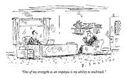 A Man Sits In An Office Opposite His Boss' Desk Drawing by Barbara Smaller