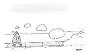 A Man Walks On The Sidewalk Trailing Thought Drawing by Jack Ziegler