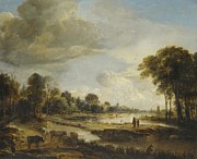A River Landscape with Figures and Cattle Painting by Gianfranco Weiss A River Landscape with Figures and Cattle Painting by Gianfranco Weiss