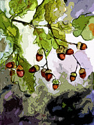 Abstract Acorns and Oak Leaves Painting by Ginette Callaway
