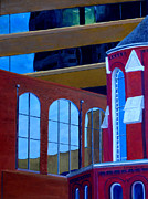 Abstract City Downtown Shreveport Louisiana Urban Buildings and Church Painting by Lenora  De Lude