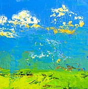 Modern Blue Sky Abstract Landscape Palette Knife Art Painting by Patricia Awapara