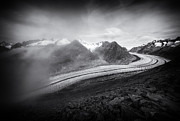 Aletsch Glacier Swiss Alps Switzerland Black and White Photograph by Matthias Hauser