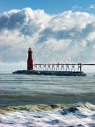 Algoma Pierhead Lighthouse Painting by Christopher Arndt