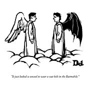 An Angel With Bat Wings Speaks To An Angel Drawing by Drew Dernavich