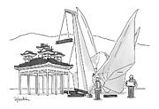 An Enormous Origami Crane Lifts Wood Drawing by Charlie Hankin