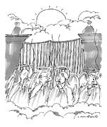 Angels Smoking Outside Of The Gates Of Heaven Drawing by Michael Crawford
