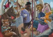 Animals On A Tube Train Subway Commute To Work Painting by Martin Davey