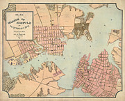 Antique Map of Norfolk and Portsmouth Virginia by Charles E. Cassell - 1861 Drawing by Blue Monocle