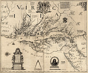 Antique Map of Virginia and Maryland by Augustine Herrman - 1673 Drawing by Blue Monocle