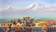 Ararat with a lavash Painting by Meruzhan Khachatryan