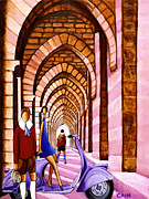 Arches Vespa And Flower Girl Painting by William Cain Arches Vespa And Flower Girl Painting by William Cain