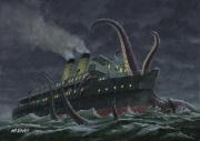 Attack Of Giant Squid Painting by Martin Davey