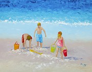 Beach painting - Sandcastles Painting by Jan Matson