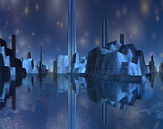Blue Alien Harbor City Digital Art by Judi Suni Hall Blue Alien Harbor City Digital Art by Judi Suni Hall