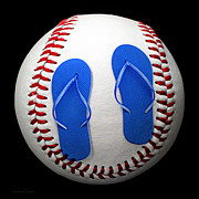 Blue Flip Flops Baseball Square Photograph by Andee Design