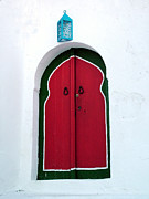 Blue Lantern Over Red Door Photograph by Donna Corless