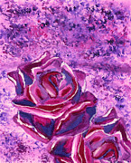 Blue Violet Winter Roses Acrylic Painting Painting by Beverly Claire Kaiya