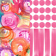 Boho Flower Patchwork- watercolor art Painting by Linda Woods