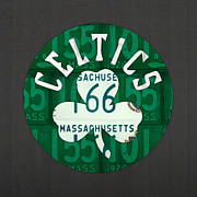 Boston Celtics Basketball Team Retro Logo Vintage Recycled Massachusetts License Plate Art Mixed Media by Design Turnpike