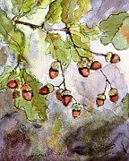 Botanical Acorns and Oak Leaves Painting by Ginette Callaway