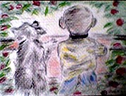 Boy's Best Friend Notecard Drawing by Suzanne Berthier