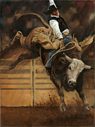 Bull Rider 1 Painting by Don  Langeneckert