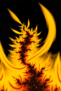 Burning fractal fire warm orange flames black background Digital Art by Matthias Hauser