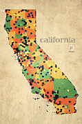 California Map Crystalized Counties on Worn Canvas by Design Turnpike Mixed Media by Design Turnpike