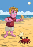 Cartoon Boy With Crab On Beach Digital Art by Martin Davey