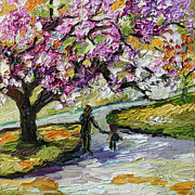 Cherry Blossom Tree Walk in the Park Painting by Ginette Callaway