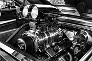 Chevy Supercharger Motor Black and White Photograph by Jonathan Davison