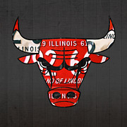 Chicago Bulls Basketball Team Retro Logo Vintage Recycled Illinois License Plate Art Mixed Media by Design Turnpike