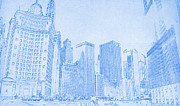 Chicago Downtown Blueprint Digital Art by MotionAge Designs
