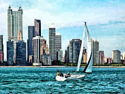 Chicago IL - Sailboat Against Chicago Skyline Photograph by Susan Savad