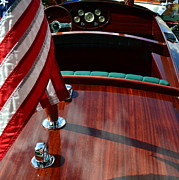 Chris Craft with Flag and Steering Wheel Photograph by Michelle Calkins