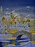 Christmas Village Painting by Ray Nutaitis