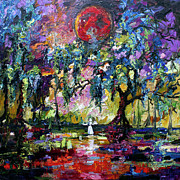 Crimson Moon over the Garden of Good and Evil Painting by Ginette Callaway