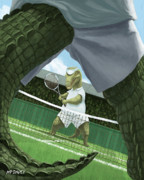 Crocodiles Playing Tennis At Wimbledon  Painting by Martin Davey