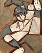 Cubism LA Dodgers Baserunner Painting Painting by Tommervik