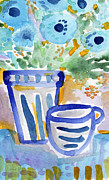 Cups and Flowers- watercolor floral painting Painting by Linda Woods Cups and Flowers- watercolor floral painting Painting by Linda Woods