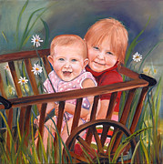 Daisy - Portrait - Girls in Wagon Painting by Jan Dappen