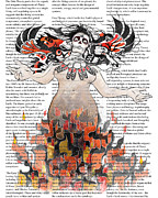 Day of the Dead Gaia in Flames with Text Illustration print Digital Art by Sassan Filsoof