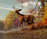 Deer by an Autumn Lake  by Daniel Eskridge