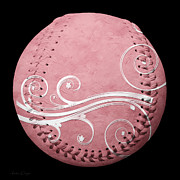 Designer Pink Baseball Square Mixed Media by Andee Design