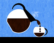 Diner Coffee Pot And Cup Blue Pouring Digital Art by Andee Design