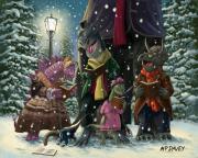Dinosaur Carol Singers Painting by Martin Davey