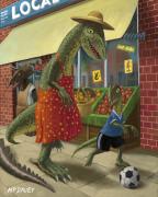 Dinosaur Mum Out Shopping With Son Painting by Martin Davey