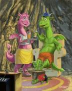 Dragons Relaxing At Home Painting by Martin Davey