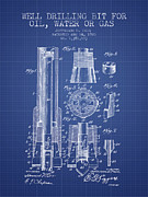 Drilling Bit for Oil Water Gas Patent From 1920 - Blueprint Digital Art by Aged Pixel